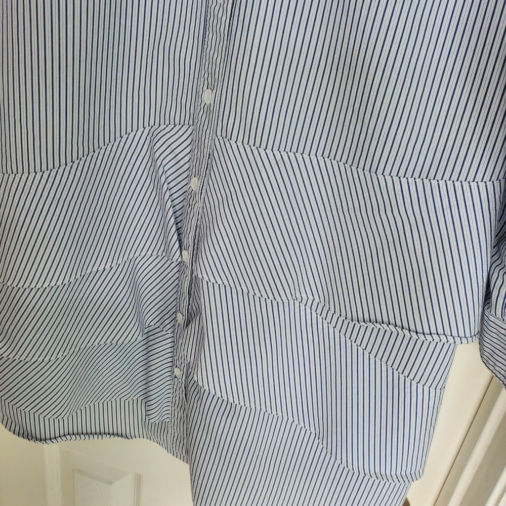 Hope & Harlow Menswear Inspired Shirt Dress Tiered Ruffles White Blue Striped 10 - Picture 3 of 6